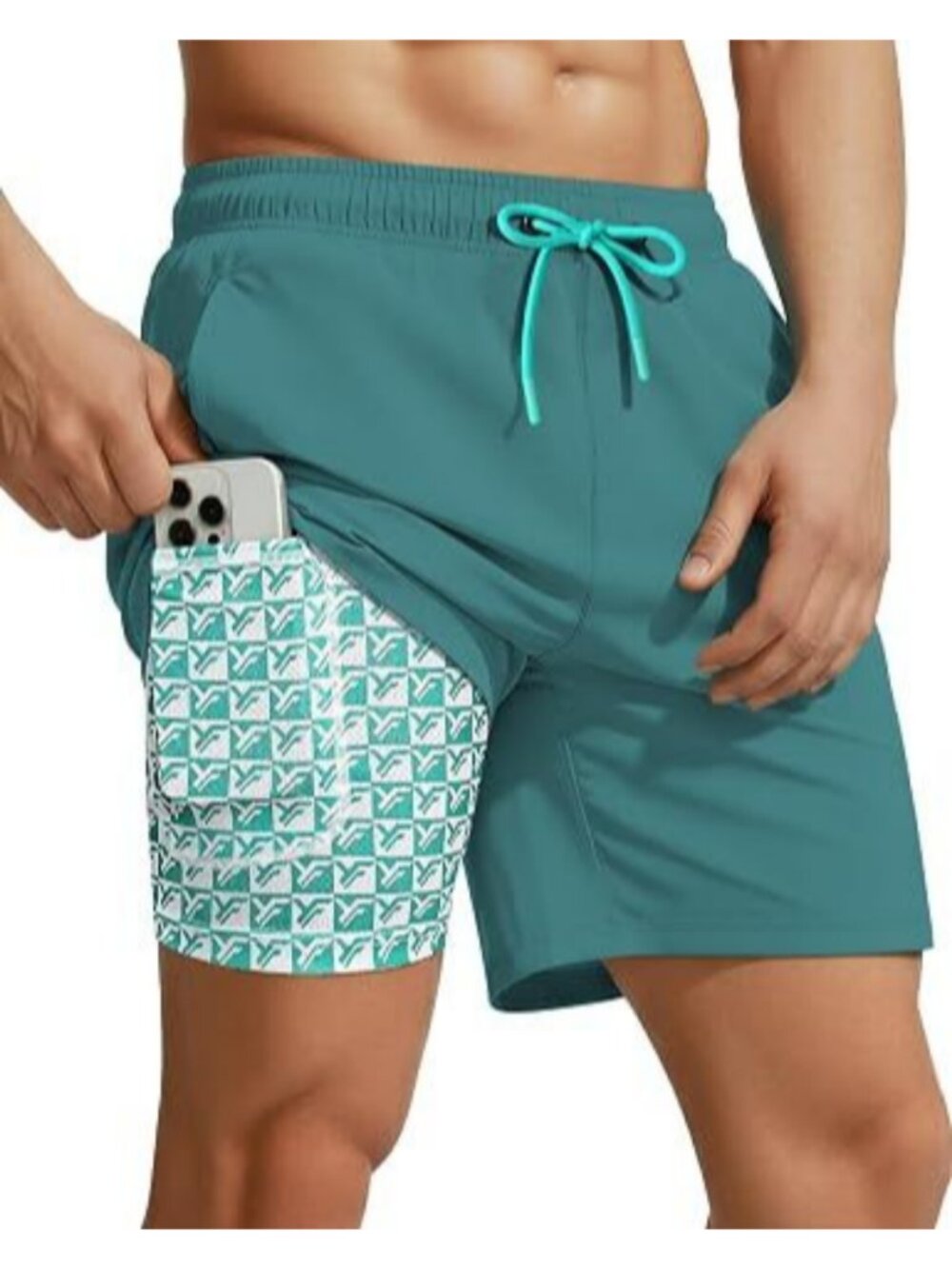 Mens 7 Inch Swim Trunks with Compression Liner Quick Dry Stretch Beach Shorts